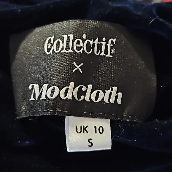 MODCLOTH X COLLECTIF NAVY BLUE VELVET LONG DRESS SIZE UK 10 USA S - Picture 3 of 3